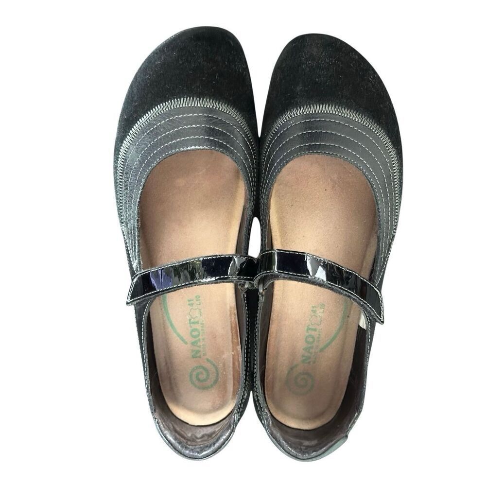 NAOT Kirei Mary Jane Black Suede & Patent Shoes Size 41 US Size 10-10.5